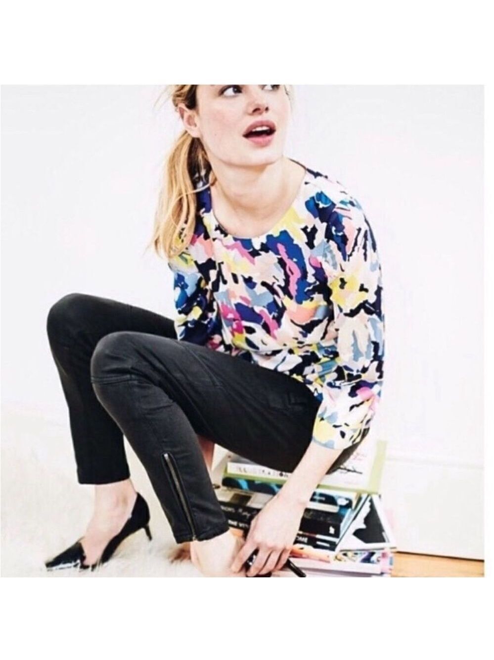 Boden Eliza Floral Silk Blend 3/4 Slreves Silk Blend Top